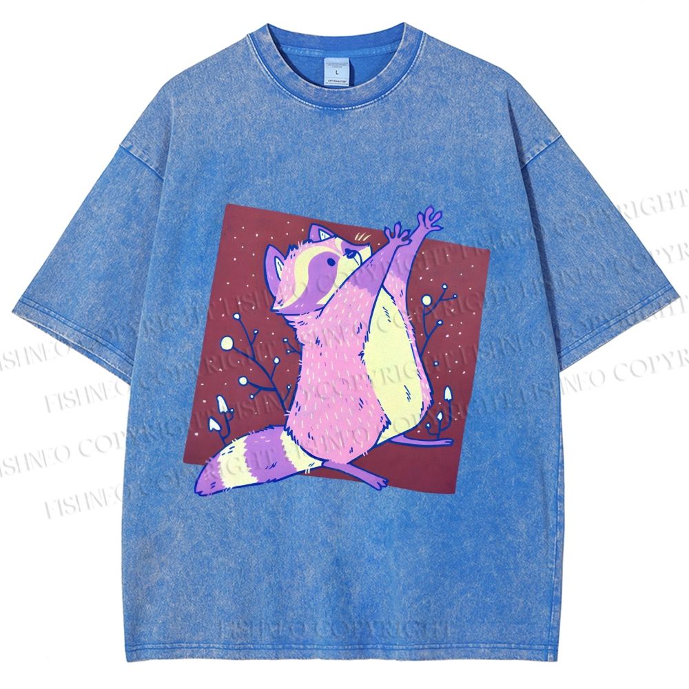 Unisex Chubby Raccoon Printed Washed Tee