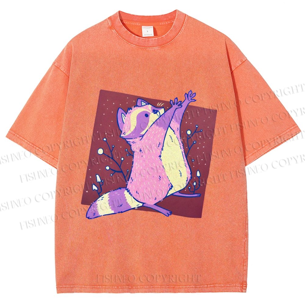 Unisex Chubby Raccoon Printed Washed Tee