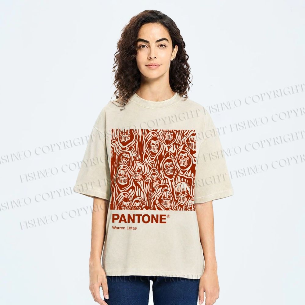 Unisex Pantone Red Skull Printed Washed Tee