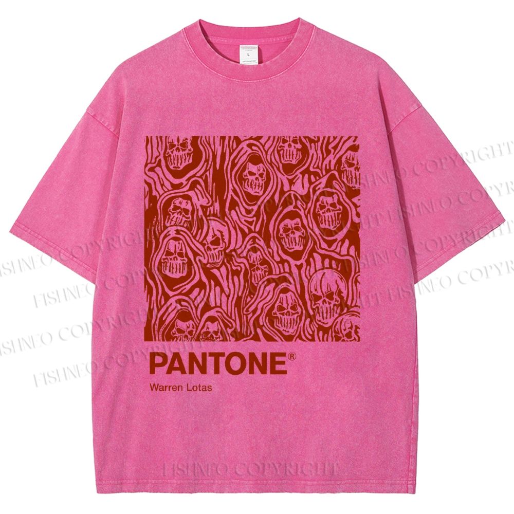 Unisex Pantone Red Skull Printed Washed Tee