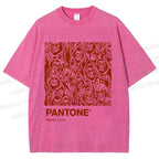 Unisex Pantone Red Skull Printed Washed Tee