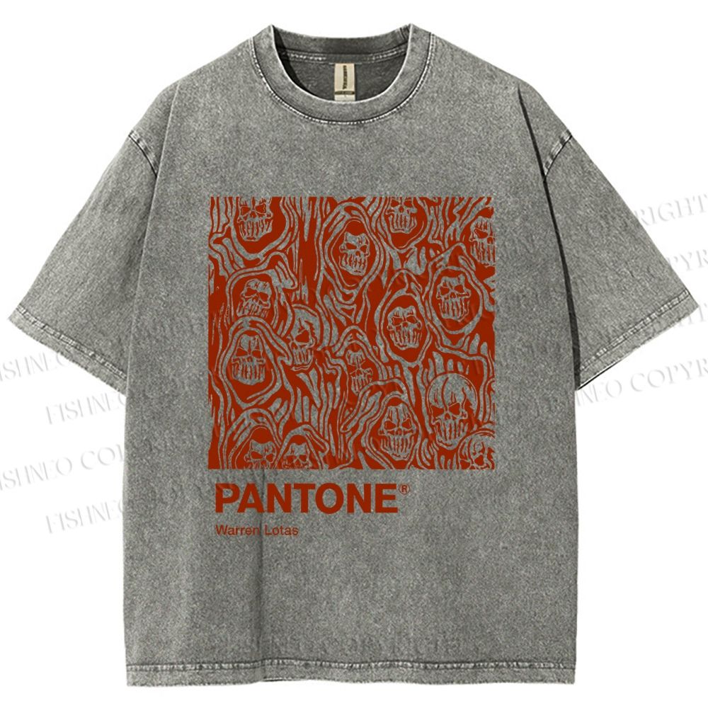 Unisex Pantone Red Skull Printed Washed Tee