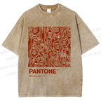 Unisex Pantone Red Skull Printed Washed Tee