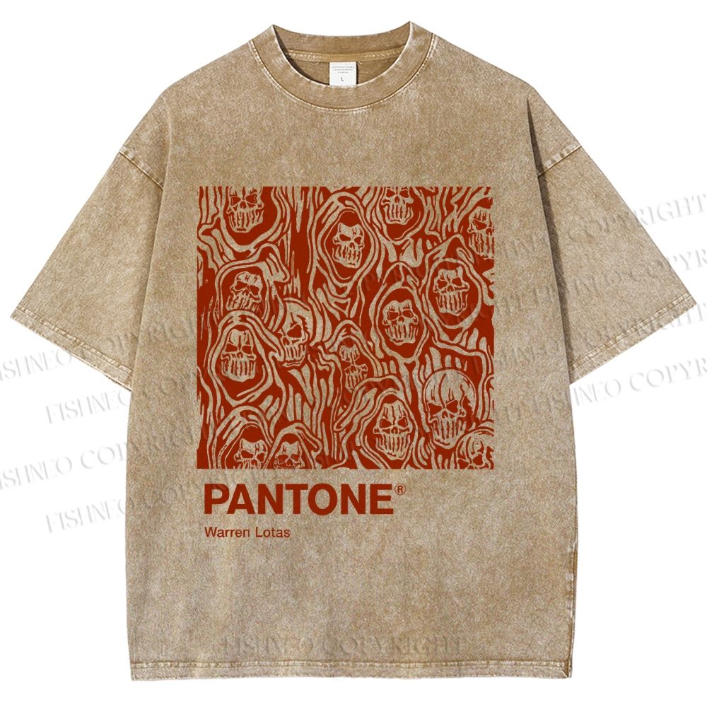 Unisex Pantone Red Skull Printed Washed Tee