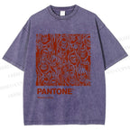 Unisex Pantone Red Skull Printed Washed Tee