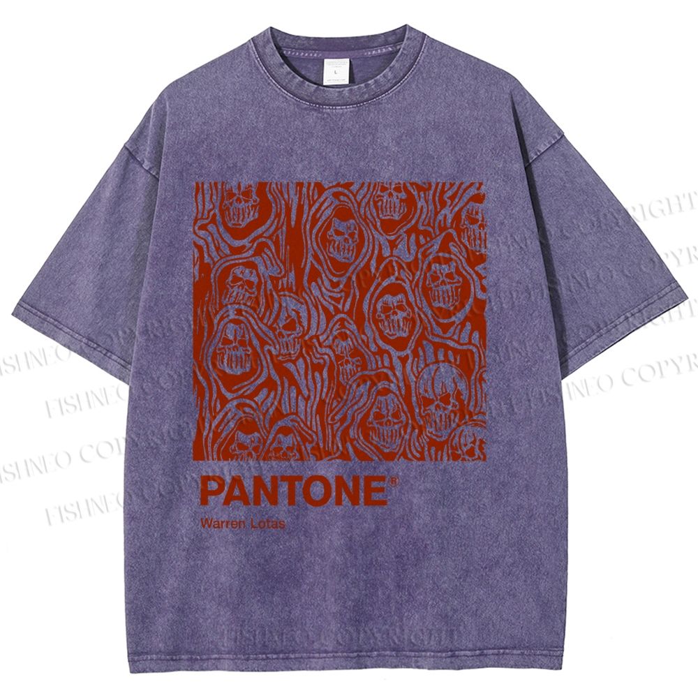 Unisex Pantone Red Skull Printed Washed Tee