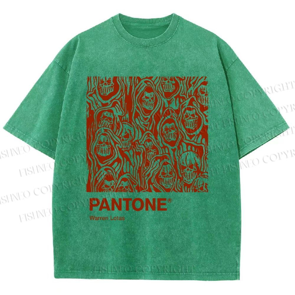Unisex Pantone Red Skull Printed Washed Tee