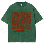 Unisex Pantone Red Skull Printed Washed Tee