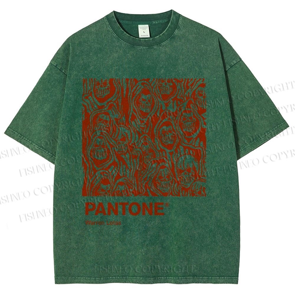 Unisex Pantone Red Skull Printed Washed Tee