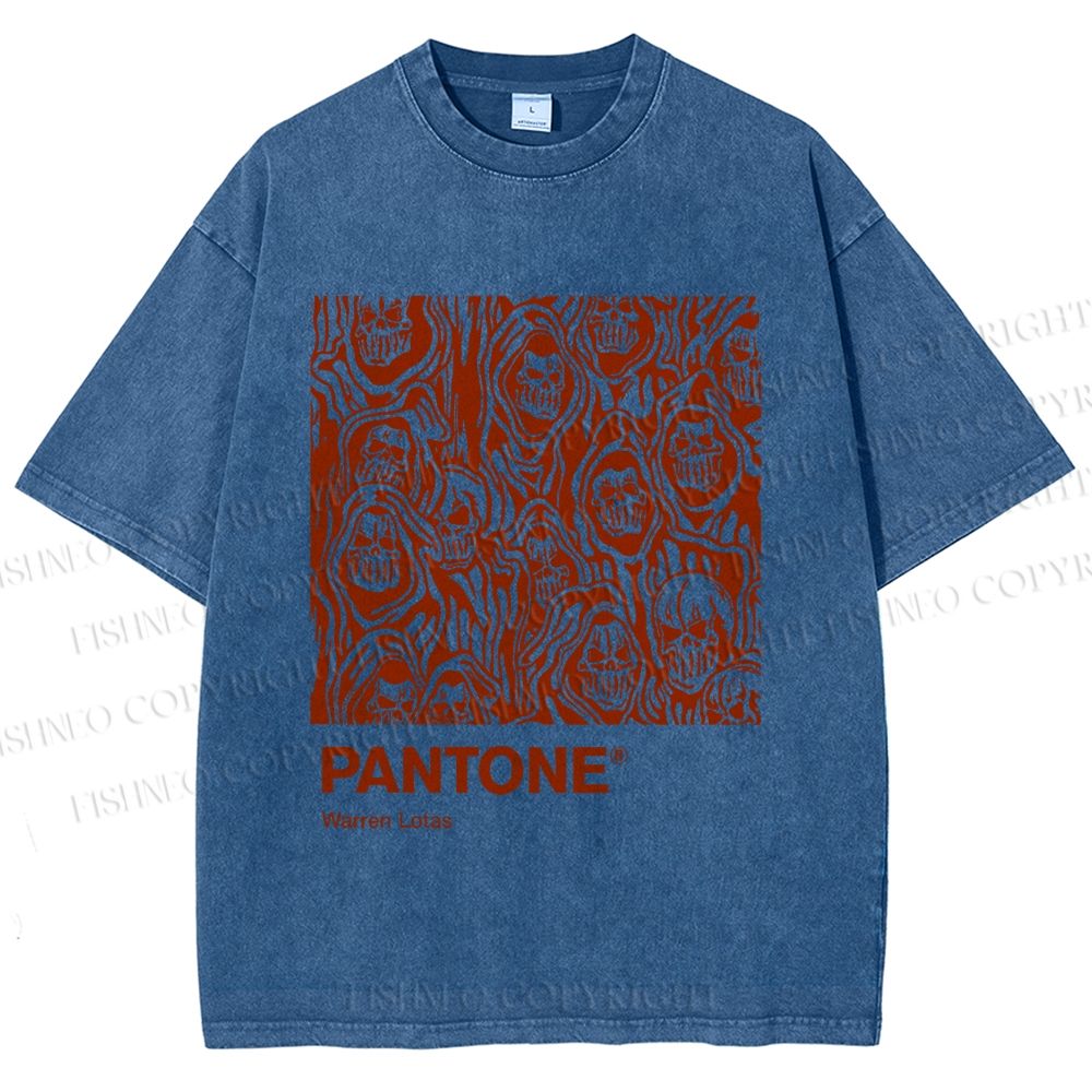 Unisex Pantone Red Skull Printed Washed Tee