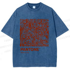 Unisex Pantone Red Skull Printed Washed Tee