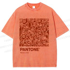 Unisex Pantone Red Skull Printed Washed Tee