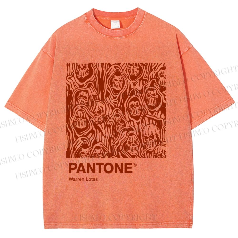 Unisex Pantone Red Skull Printed Washed Tee