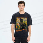 Unisex Yayoi Kusama Black Cat in Flowers Printed Washed Tee