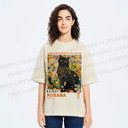 Unisex Yayoi Kusama Black Cat in Flowers Printed Washed Tee