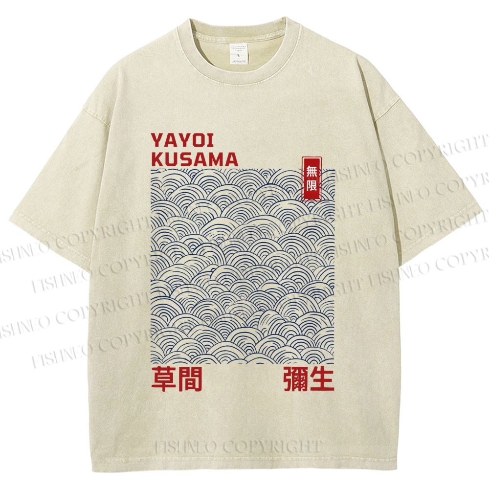 Unisex Yayoi Kusama Line Wave Printed Washed Tee