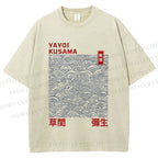Unisex Yayoi Kusama Line Wave Printed Washed Tee