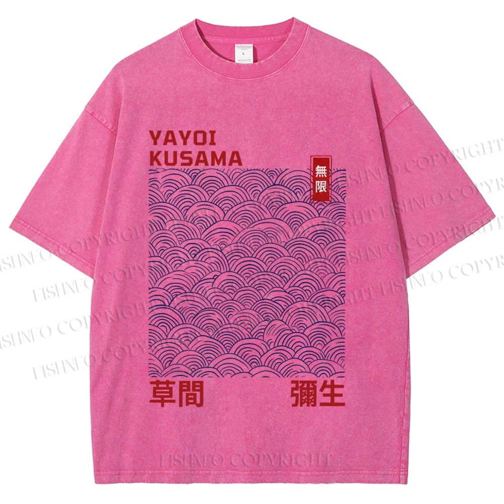 Unisex Yayoi Kusama Line Wave Printed Washed Tee
