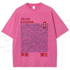 Unisex Yayoi Kusama Line Wave Printed Washed Tee