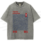 Unisex Yayoi Kusama Line Wave Printed Washed Tee