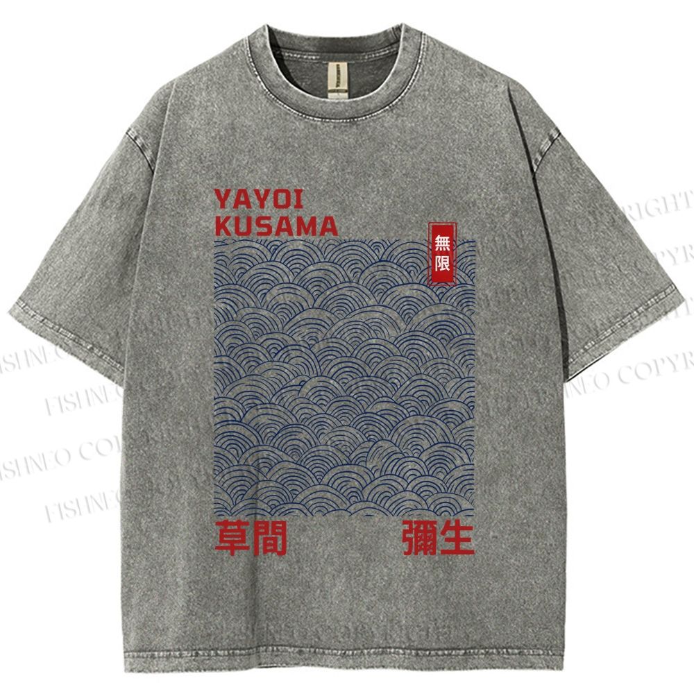 Unisex Yayoi Kusama Line Wave Printed Washed Tee