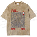 Unisex Yayoi Kusama Line Wave Printed Washed Tee