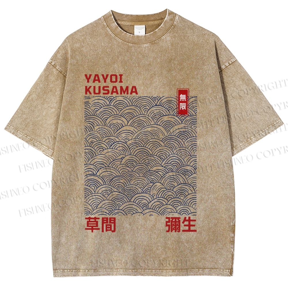 Unisex Yayoi Kusama Line Wave Printed Washed Tee
