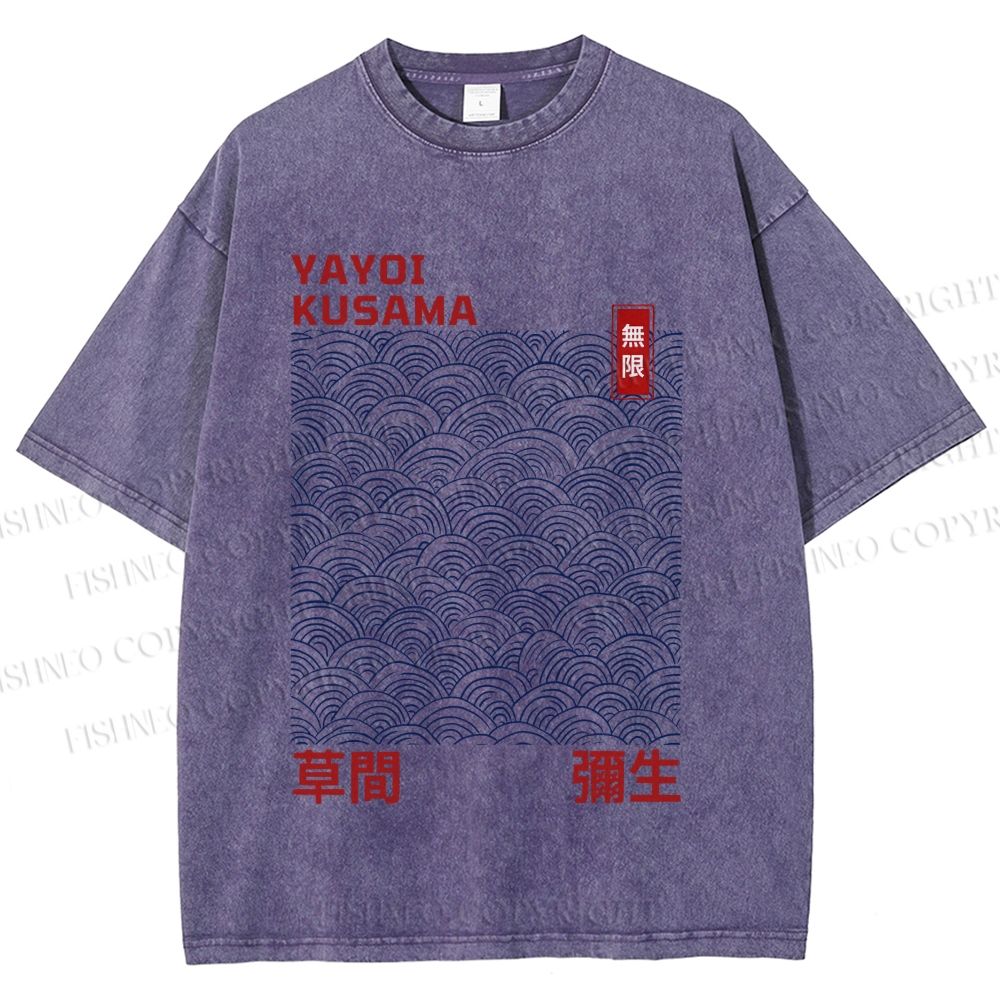 Unisex Yayoi Kusama Line Wave Printed Washed Tee