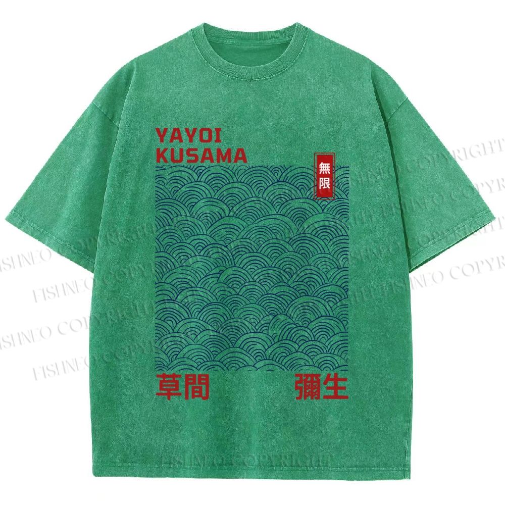Unisex Yayoi Kusama Line Wave Printed Washed Tee