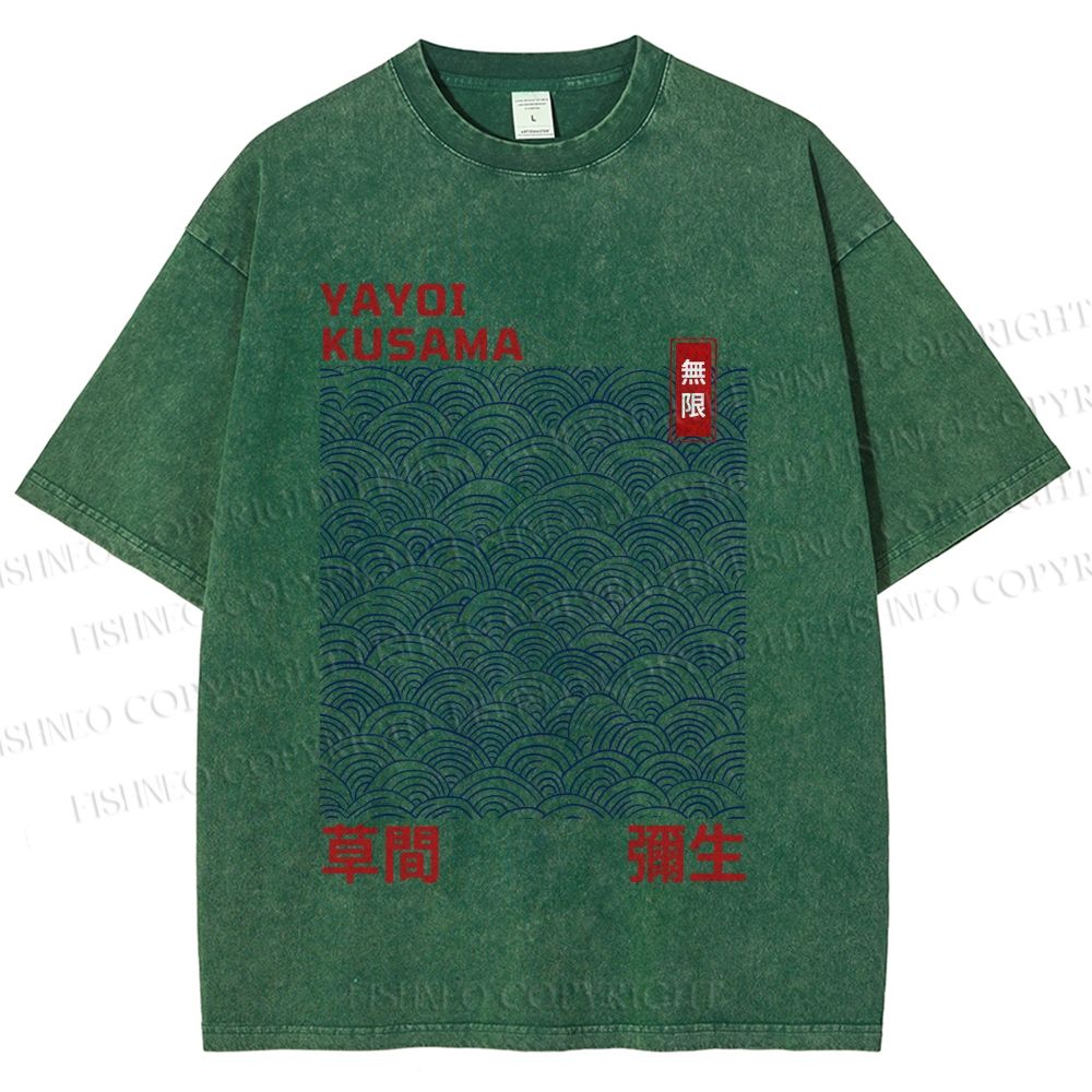 Unisex Yayoi Kusama Line Wave Printed Washed Tee