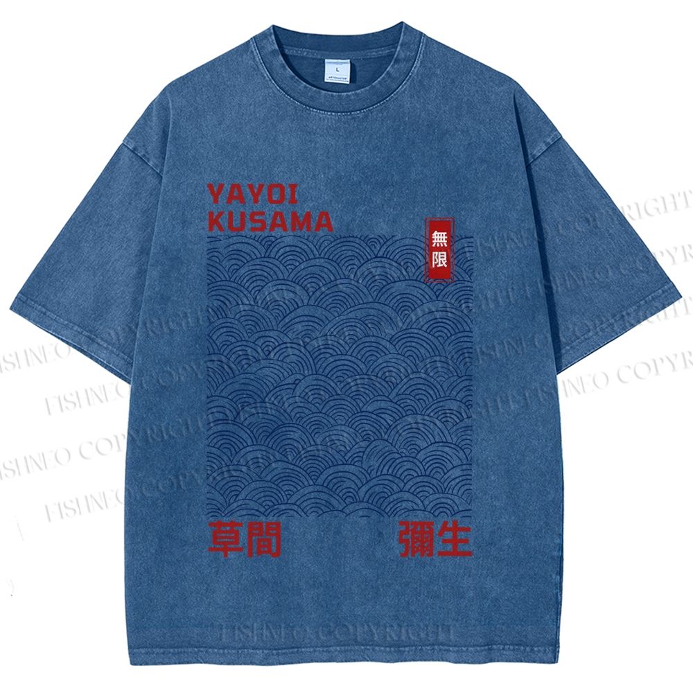 Unisex Yayoi Kusama Line Wave Printed Washed Tee