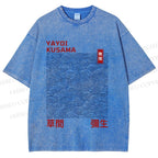 Unisex Yayoi Kusama Line Wave Printed Washed Tee