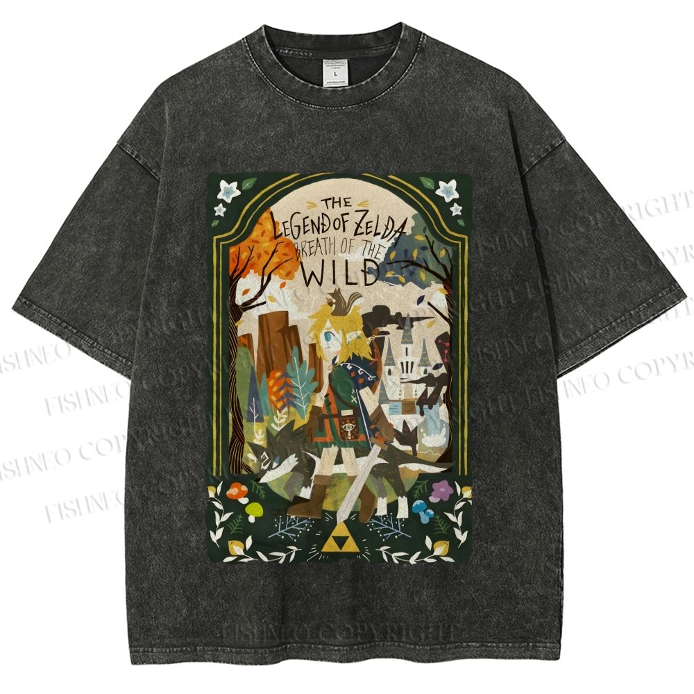Unisex The Legend of Zelda Breath of the Wild Link Graffiti Printed Washed Tee