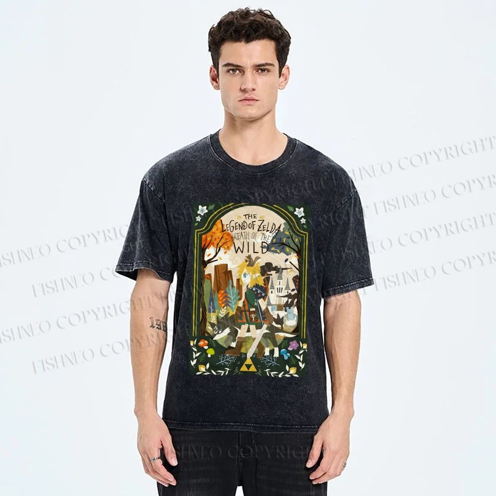 Unisex The Legend of Zelda Breath of the Wild Link Graffiti Printed Washed Tee