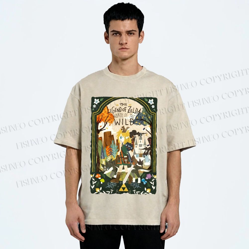 Unisex The Legend of Zelda Breath of the Wild Link Graffiti Printed Washed Tee