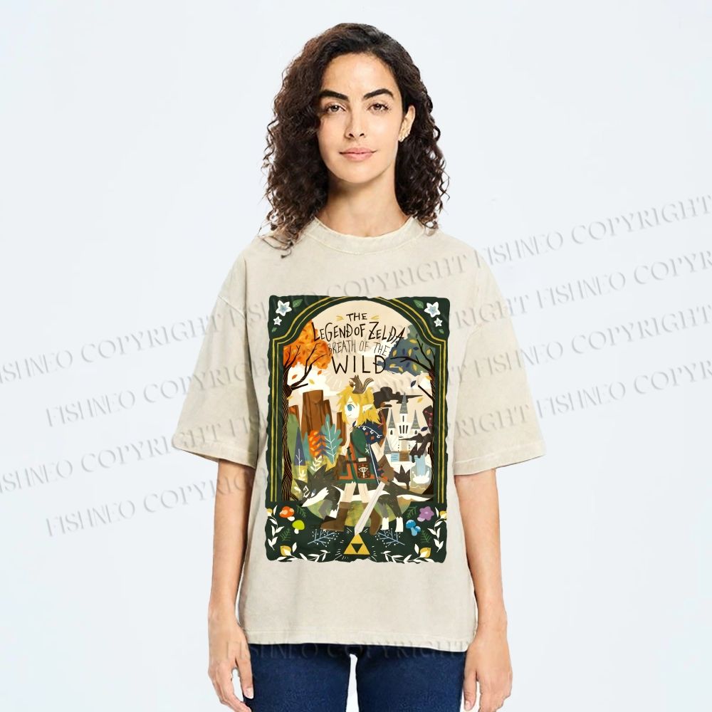Unisex The Legend of Zelda Breath of the Wild Link Graffiti Printed Washed Tee