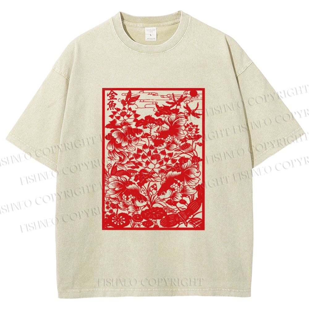 Unisex Prosperity Goldfish Printed Washed Tee