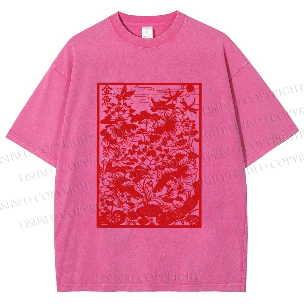 Unisex Prosperity Goldfish Printed Washed Tee