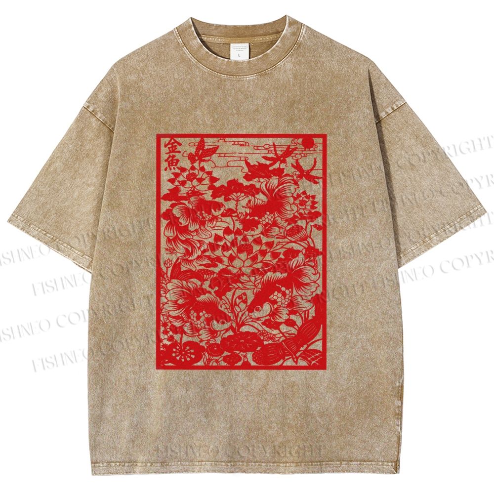 Unisex Prosperity Goldfish Printed Washed Tee