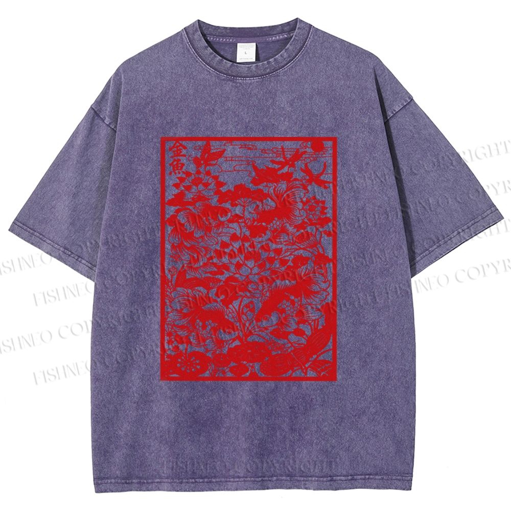 Unisex Prosperity Goldfish Printed Washed Tee