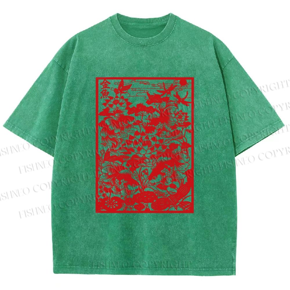 Unisex Prosperity Goldfish Printed Washed Tee