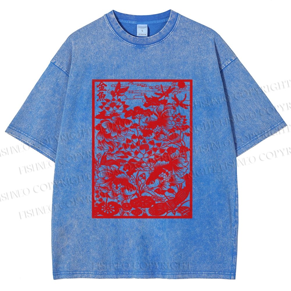 Unisex Prosperity Goldfish Printed Washed Tee