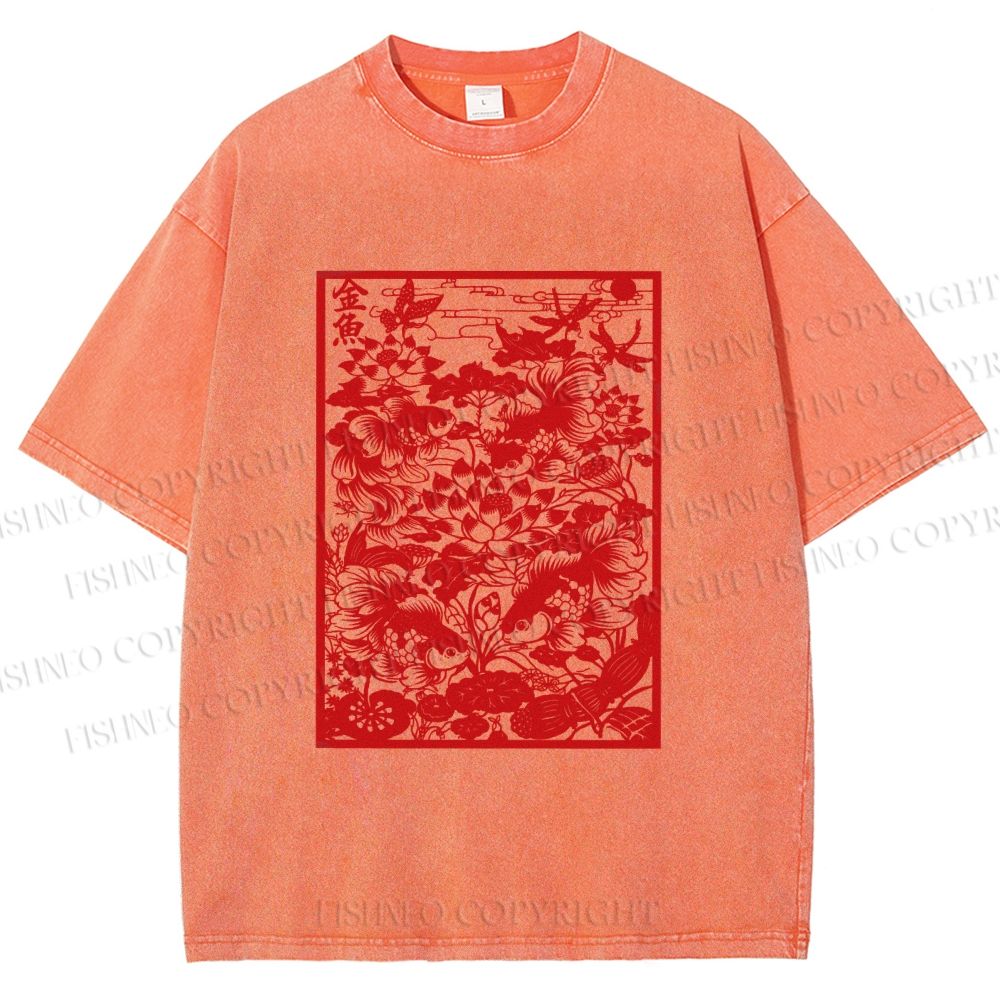 Unisex Prosperity Goldfish Printed Washed Tee