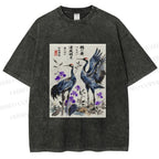 Unisex Two Cranes In A Zen Garden Printed Washed Tee