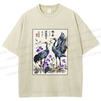 Unisex Two Cranes In A Zen Garden Printed Washed Tee