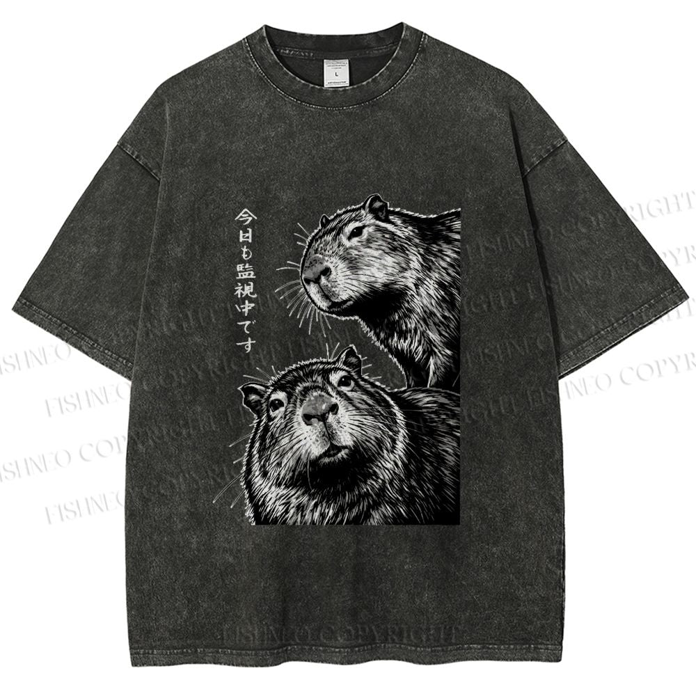 Unisex Capybara Surveillance Squad Printed Washed Tee