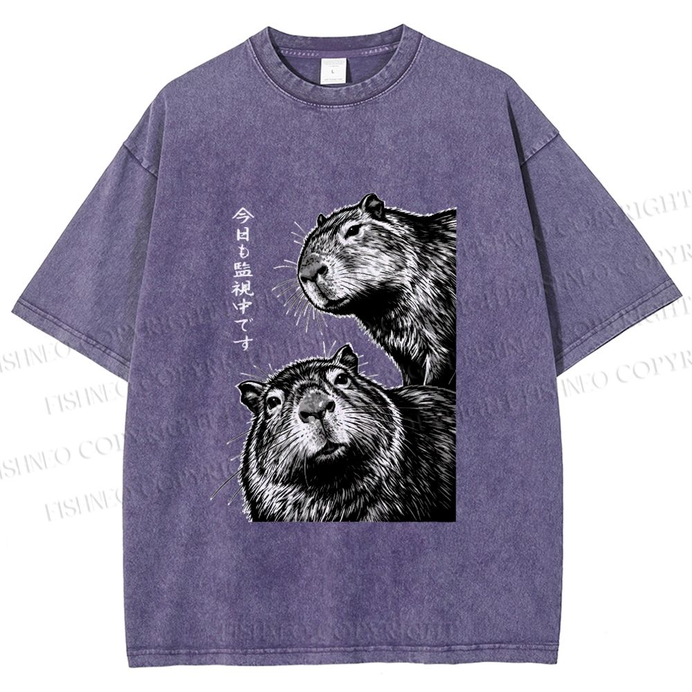 Unisex Capybara Surveillance Squad Printed Washed Tee