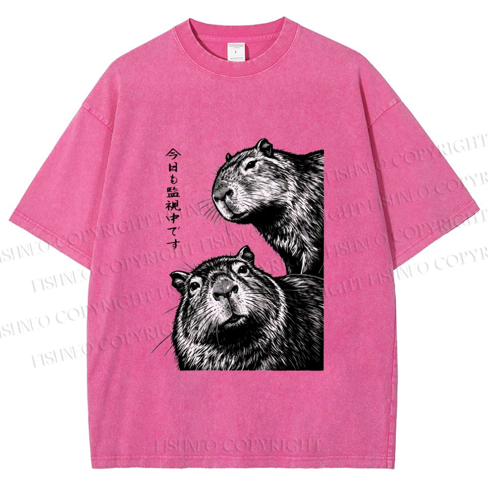 Unisex Capybara Surveillance Squad Printed Washed Tee