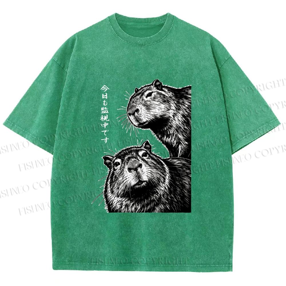 Unisex Capybara Surveillance Squad Printed Washed Tee