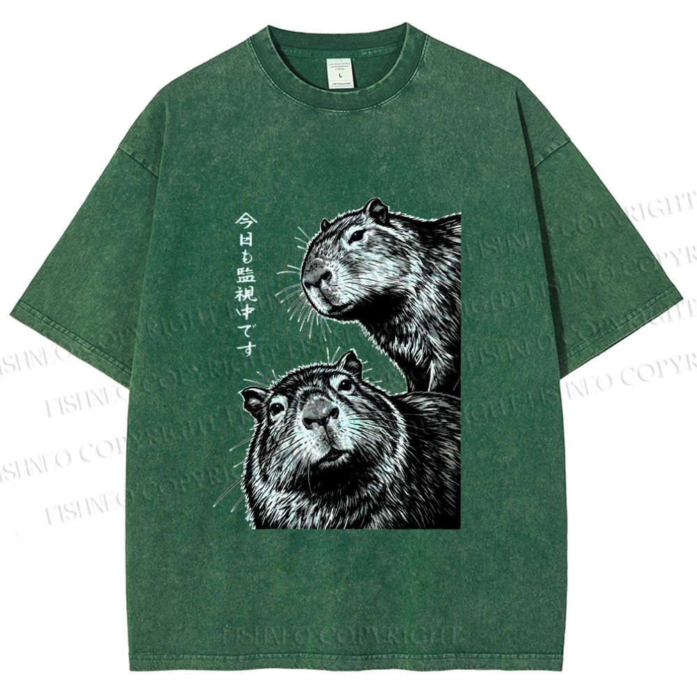 Unisex Capybara Surveillance Squad Printed Washed Tee
